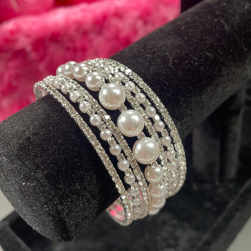 Pearl And Crystal Multi Bangle